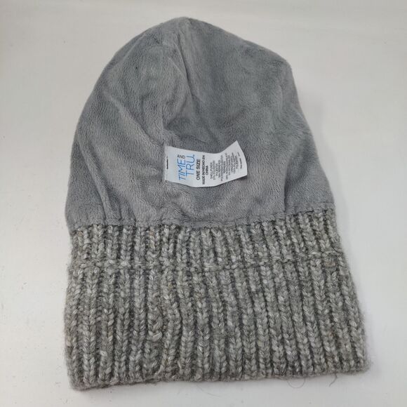 Time & Tru Women's Knit Beanie Hat Gray Tan One Size Fleece Lined - Picture 8 of 10